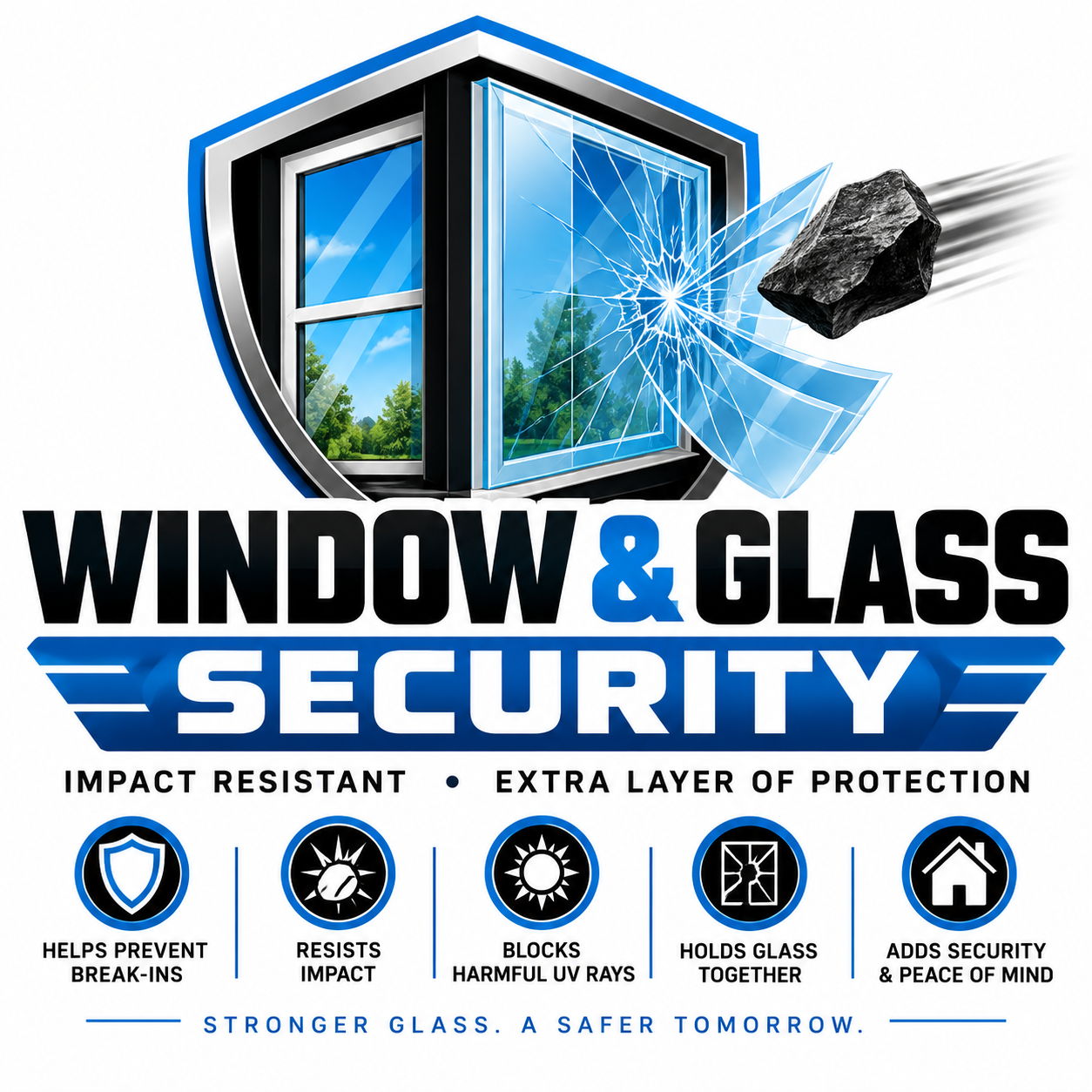 Window & Glass Security — impact resistant, extra layer of protection